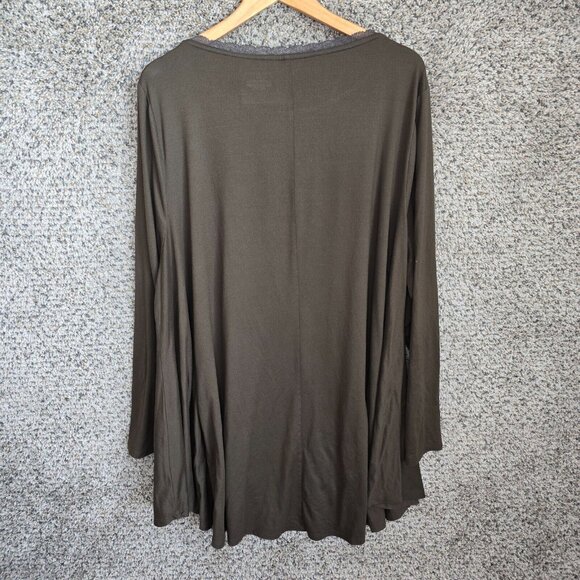 Lane Bryant Top Womens Plus 26/28 Brown Scoop Neck Lace Trim Long Sleeve Tee - Picture 7 of 7